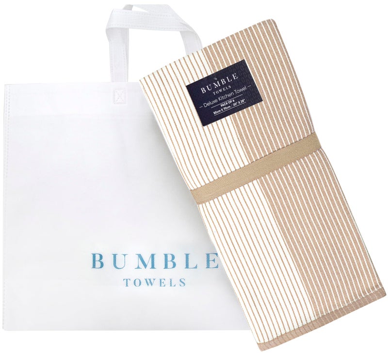 Bumble Towels Premium Kitchen Towels (20â€x 28â€, 6 Pack) | Large Cotton Dish Towels | Flat & Terry Highly Absorbent Kitchen Linen Set with Hanging Loop | Tan - Image 5